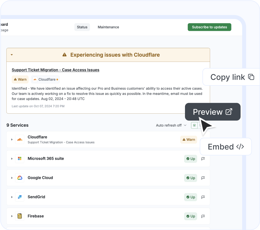 Status monitoring dashboard